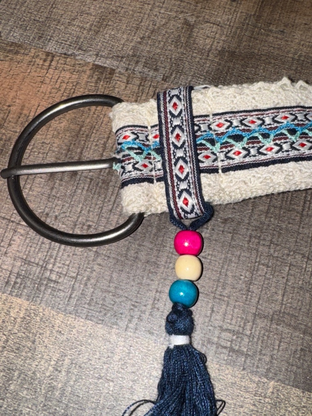 Boho Woven Tassel Belt in Cream and Blue size 17 - Picture 8 of 9